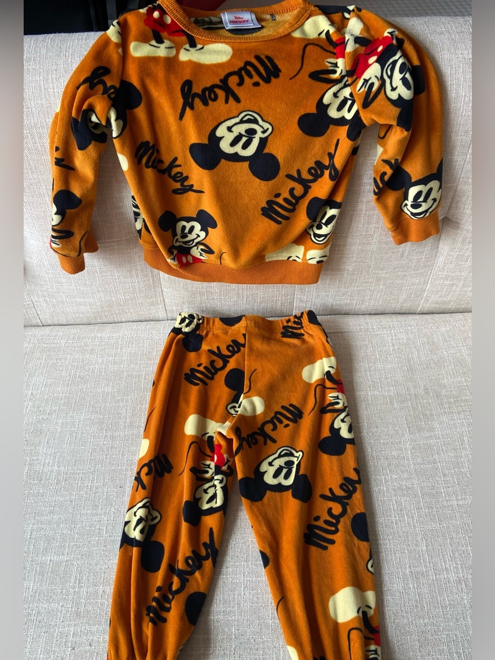 Disney Orange Mickey Mouse Fleece Two-Piece Pajama Set